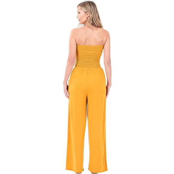 ZENANA WOMEN'S SMOCKED TUBE TOP JUMPSUIT LIGHT OLIVE - Picture 2 of 4